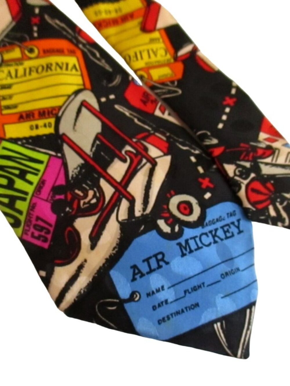 Vintage Mens Silk Neck Tie Mickey Mouse 3.5” 56" Travel Airplanes